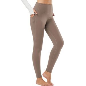 Baleaf Women’s Laureate Thermal High-Waist Pocket Leggings Cocoa Cream Large NWT